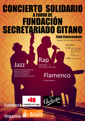 O Concello anima aos lucenses a colaborar coa Federación Secretariado Xitano, gozando cun concerto solidario de jazz, rap e flamenco