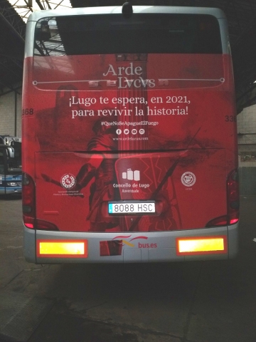 Autobuses de la compañía Alsa, promocionan el Arde Lucvs 2021 en las zonas de Madrid, Cantabria, País Vasco y Galicia