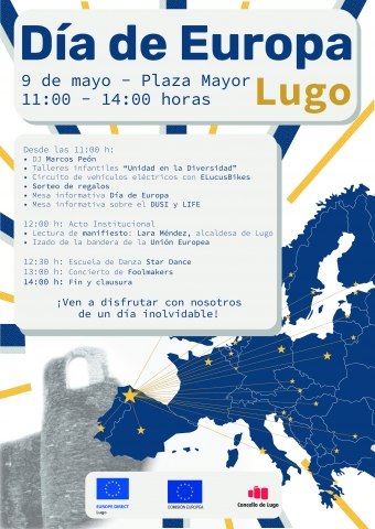 O Concello de Lugo celebrará o vindeiro 9 de maio o Día de Europa cunha ampla programación de actividades para todos os públicos