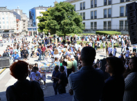 Rubén Arroxo anima a la juventud a hablar en gallego en la fiesta del Correlingua, que reunió al alumnado de los centros educativos de Lugo Rubén Arroxo anima a la juventud a hablar en gallego en la fiesta del Correlingua, que reunió al alumnado de los centros educativos de Lugo