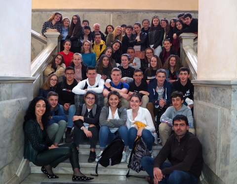 Encontro de Ana Abelleira e Daniel Piñeiro con estudantes franceses de intercambio