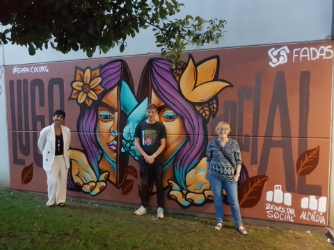 Comeza a elaboración do graffiti ‘Fusión de melloras’ co que o executivo de Lara Méndez visibiliza o Lugo social