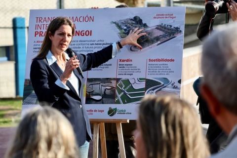 Lara Méndez avanza en Fingoi o proxecto de renaturalización que transformará a Praza Roxa nun novo pulmón verde de Lugo