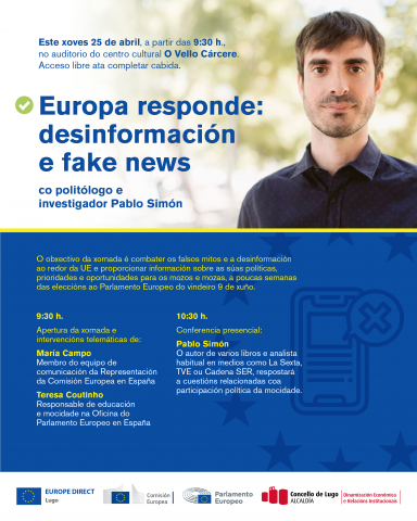 O centro municipal Europe Direct Lugo organiza unha xornada sobre desinformación e fake news co politólogo e investigador Pablo Simón