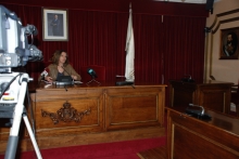 La Alcaldesa durante su comparecencia